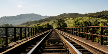 Train tracks over a bridge